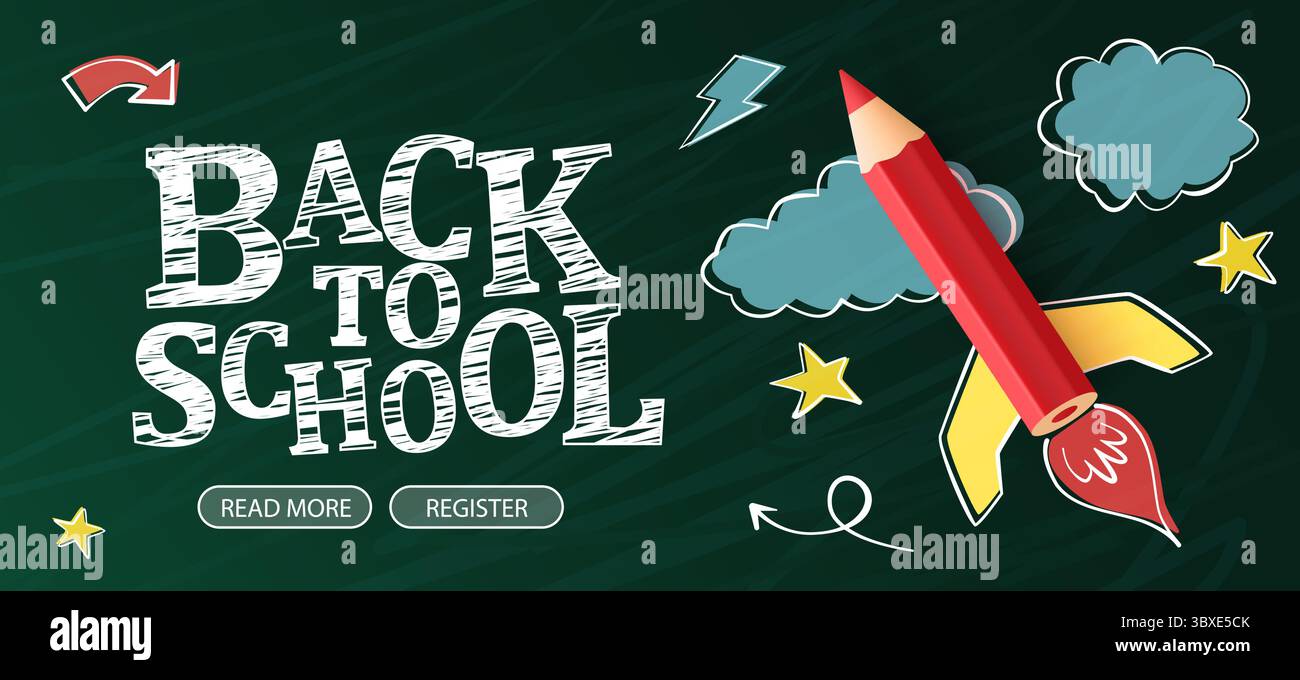 Retour à l'école. Tutoriels et cours sur Internet numérique, éducation en ligne, e-learning. Modèle de bannière Web pour le développement de sites Web, de pages de destination et d'applications mobiles. Griffonner. Illustration vectorielle Illustration de Vecteur