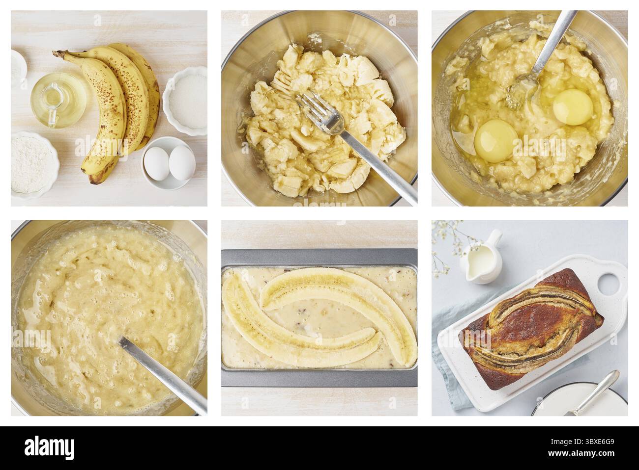 Pain à la banane. Collage, recette étape par étape. Gâteau avec banane. Cuisine américaine traditionnelle Banque D'Images