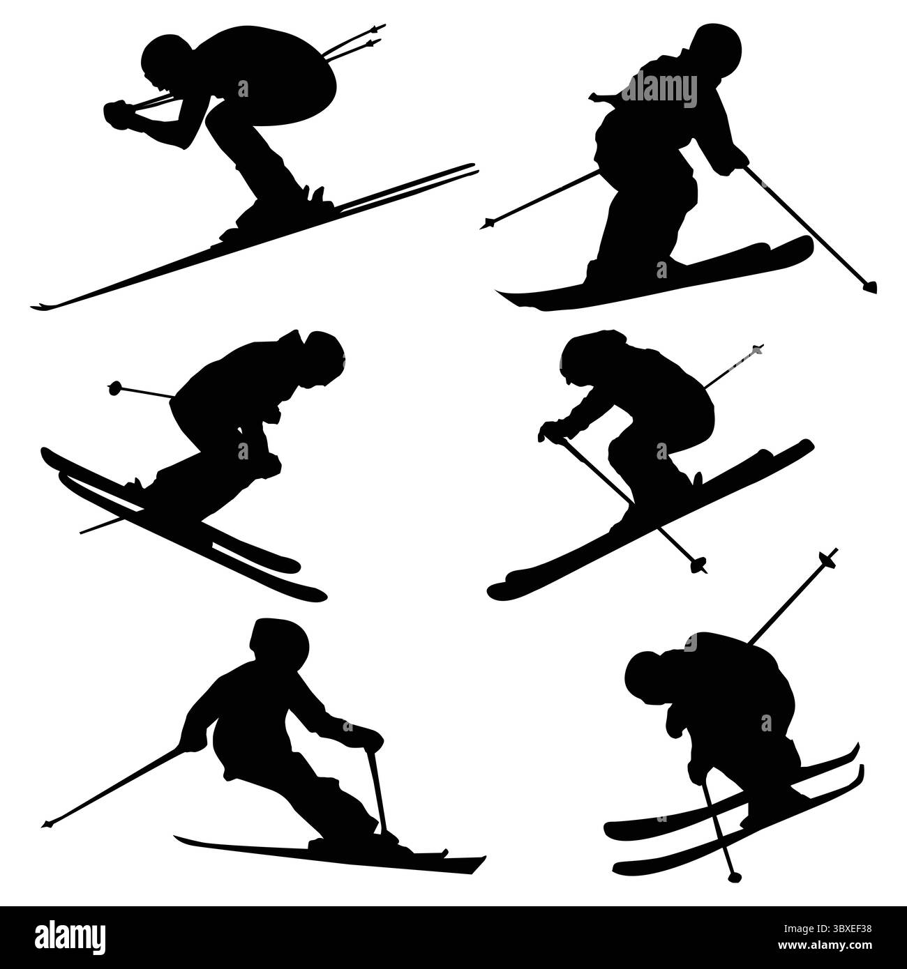 Joueur de ski alpin silhouette dessin forme vol 33 Illustration de Vecteur