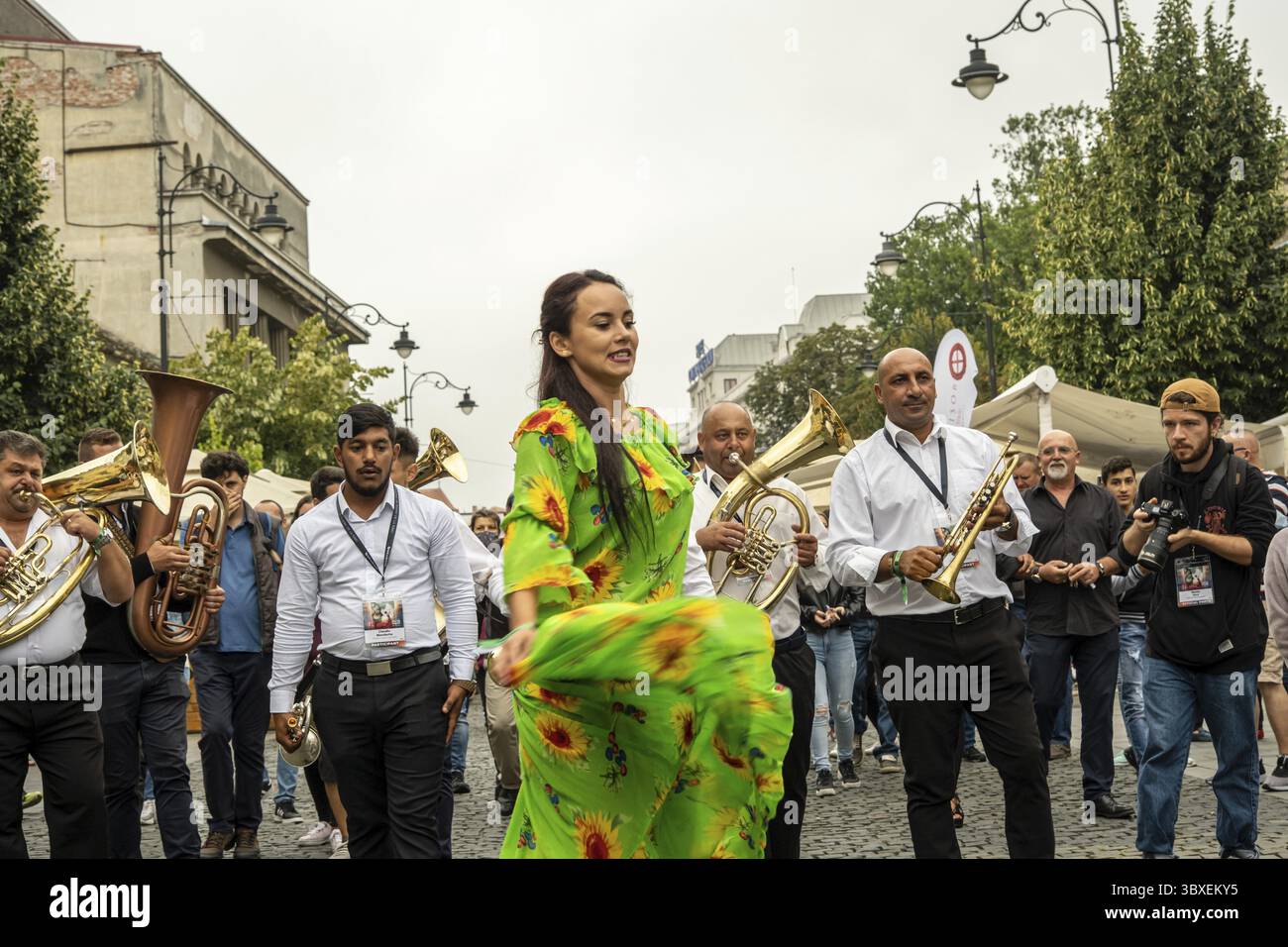 Sibiu City, Roumanie - 25 août 2021. Le Brass Band de Cozmesti se produisant au Festival international de théâtre de Sibiu à Sibiu, Roumanie Banque D'Images