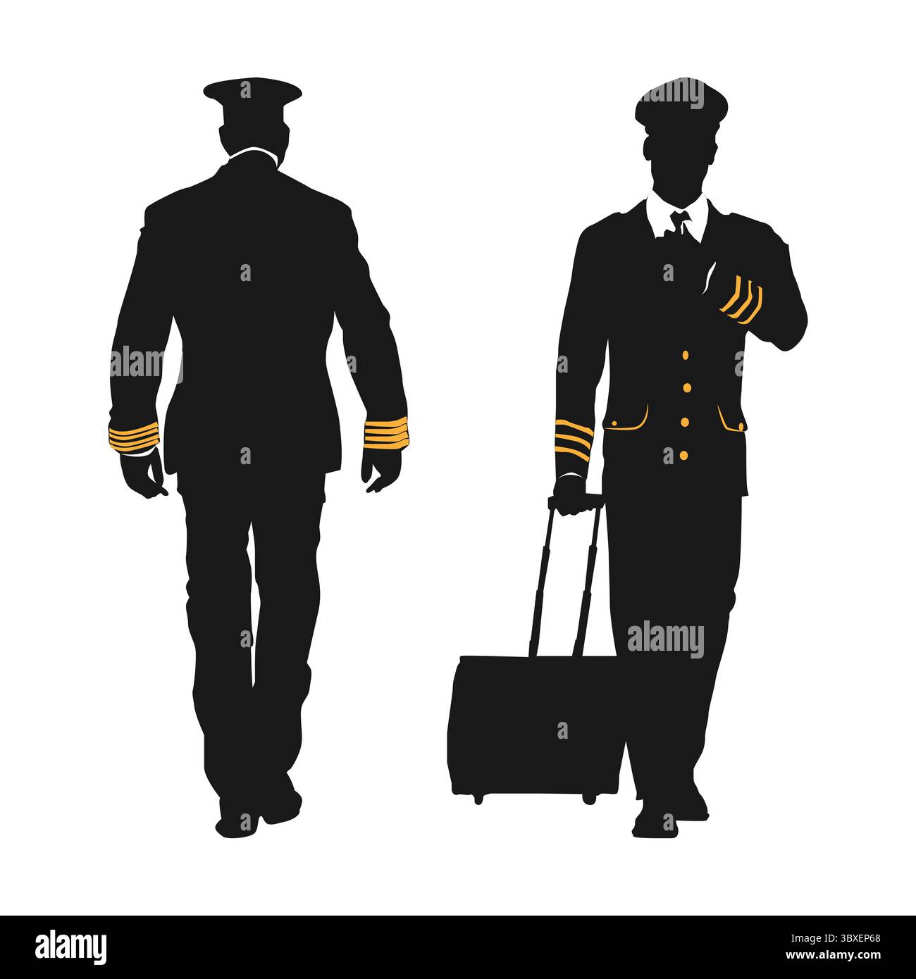 Pilote d'aviation dans la pose debout plein corps silhouette noire illustration vol 01 Illustration de Vecteur