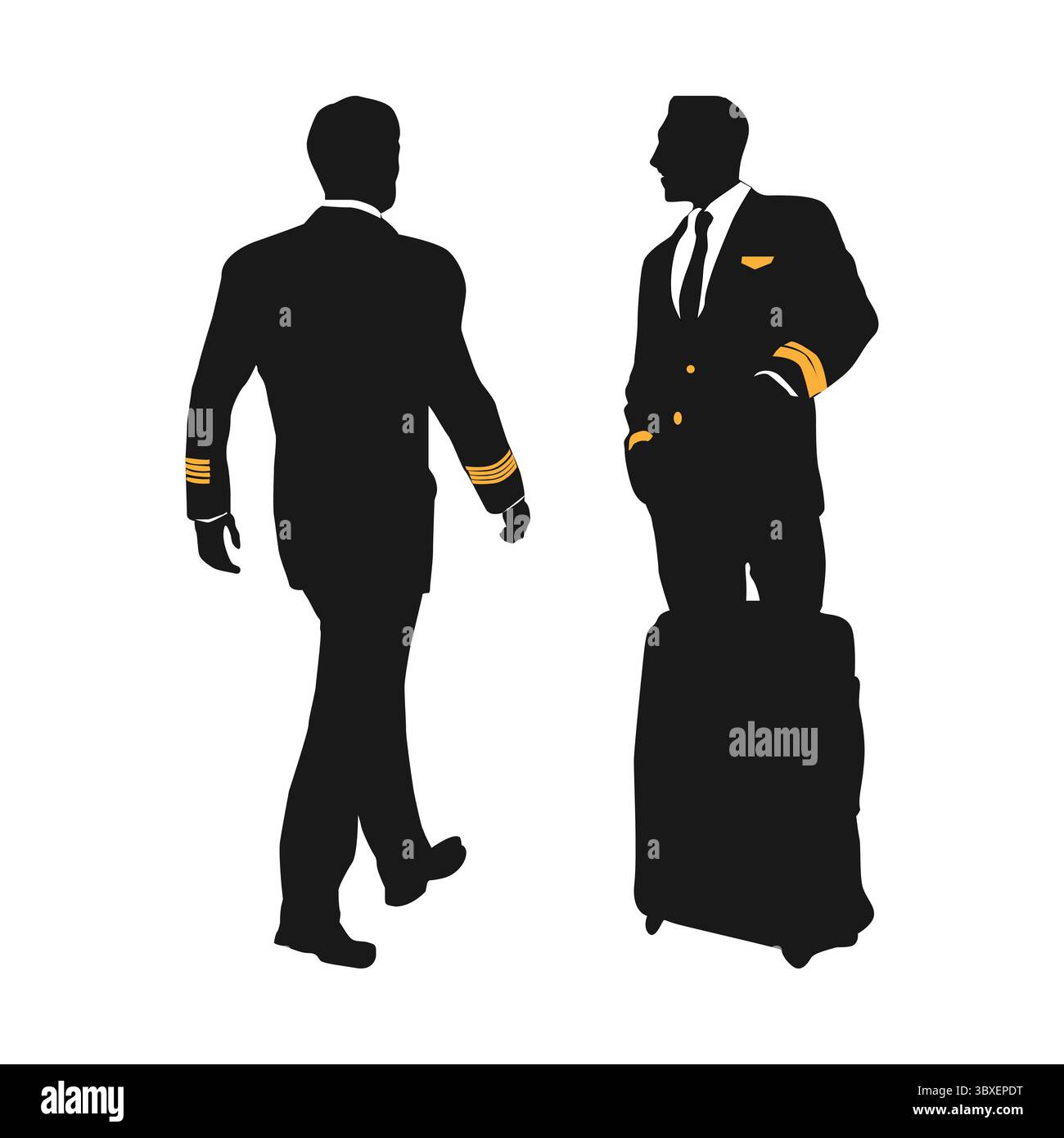 Pilote d'aviation en posture debout plein corps silhouette noire illustration vol 03 Illustration de Vecteur