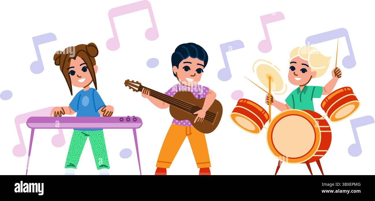 s jouant des instruments de musique hobby kid vecteur Illustration de Vecteur