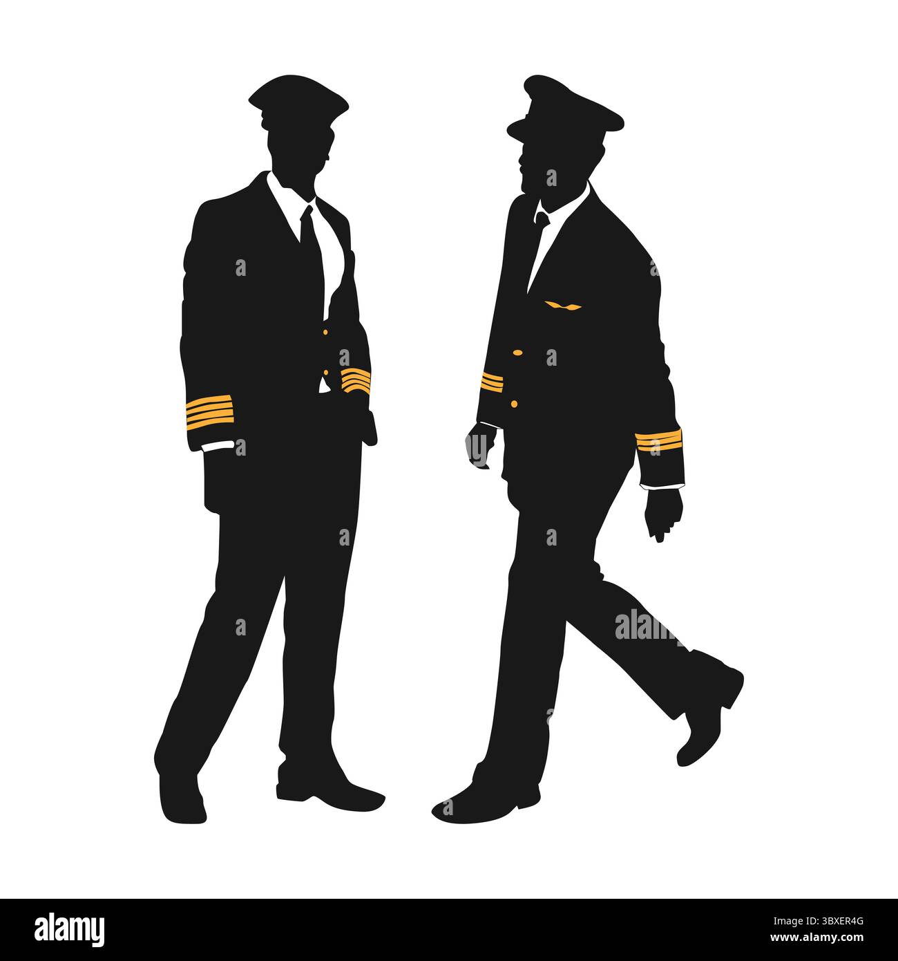 Pilote d'aviation en posture debout plein corps silhouette noire illustration vol 05 Illustration de Vecteur