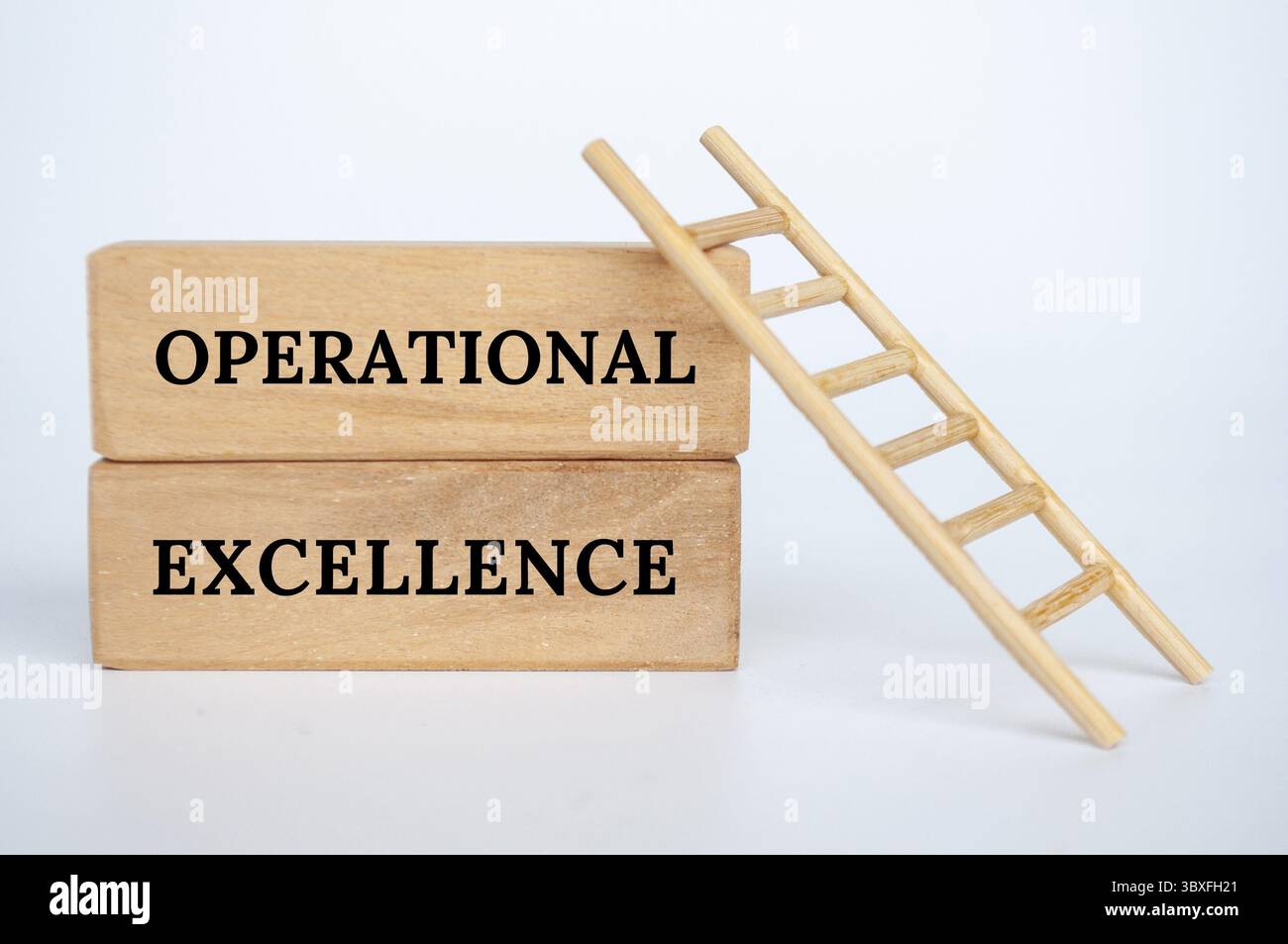 Texte d'excellence opérationnelle sur des blocs de bois avec fond de petite échelle. Concept commercial Banque D'Images