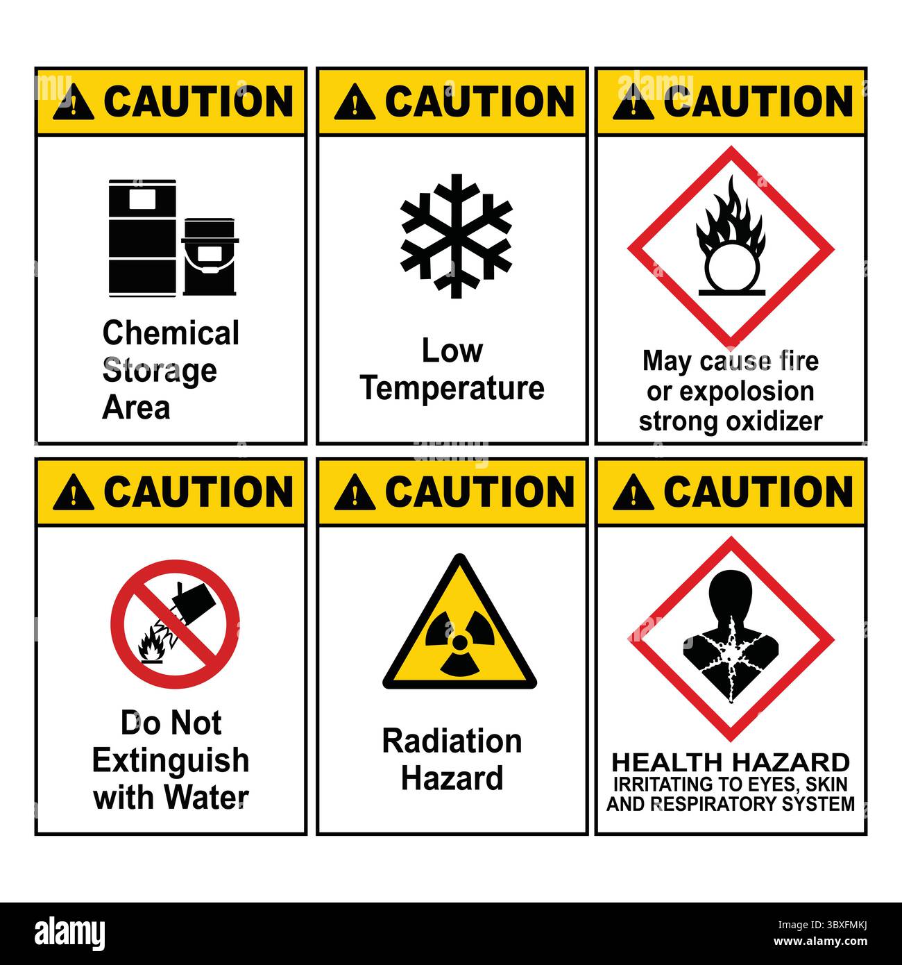 Attention, piqûre cutanée conduite hydraulique, câbles suspendus, barres omnibus sous tension, matériaux explosifs, placard électrique, illustration du signe irritant vol 0111 Illustration de Vecteur