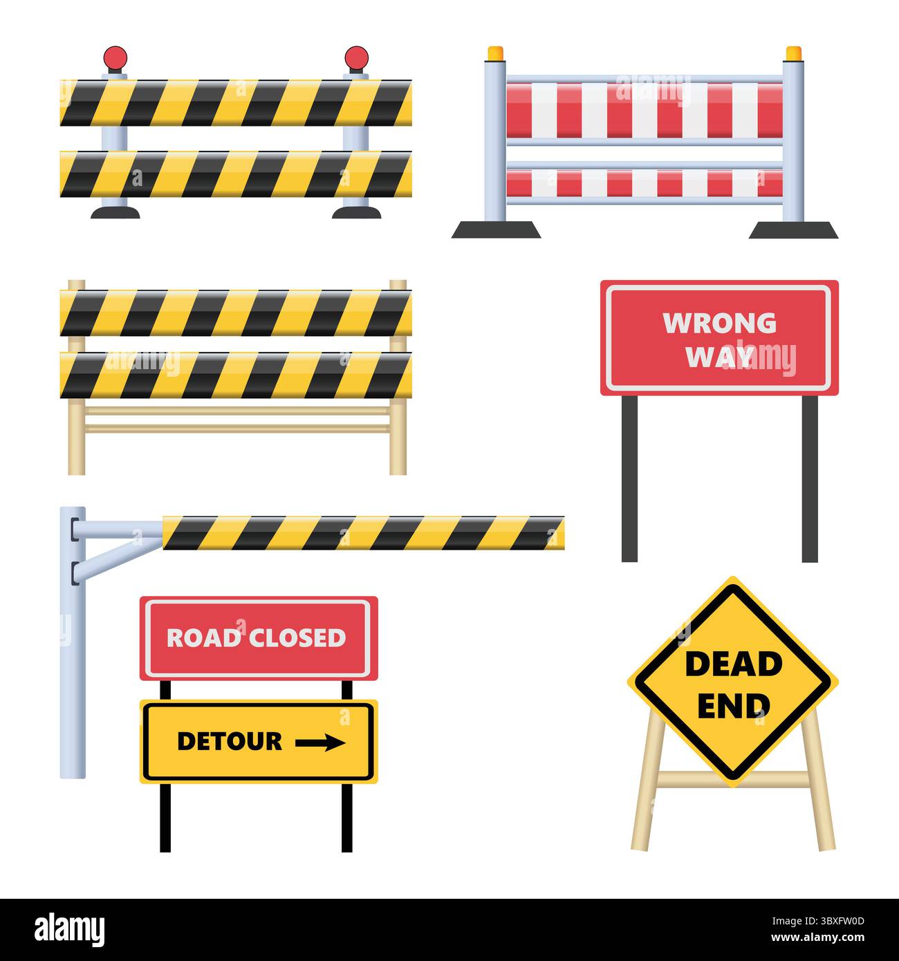 Barrages routiers fermés rayés, obstacles rouges incorrect vol 02 Illustration de Vecteur