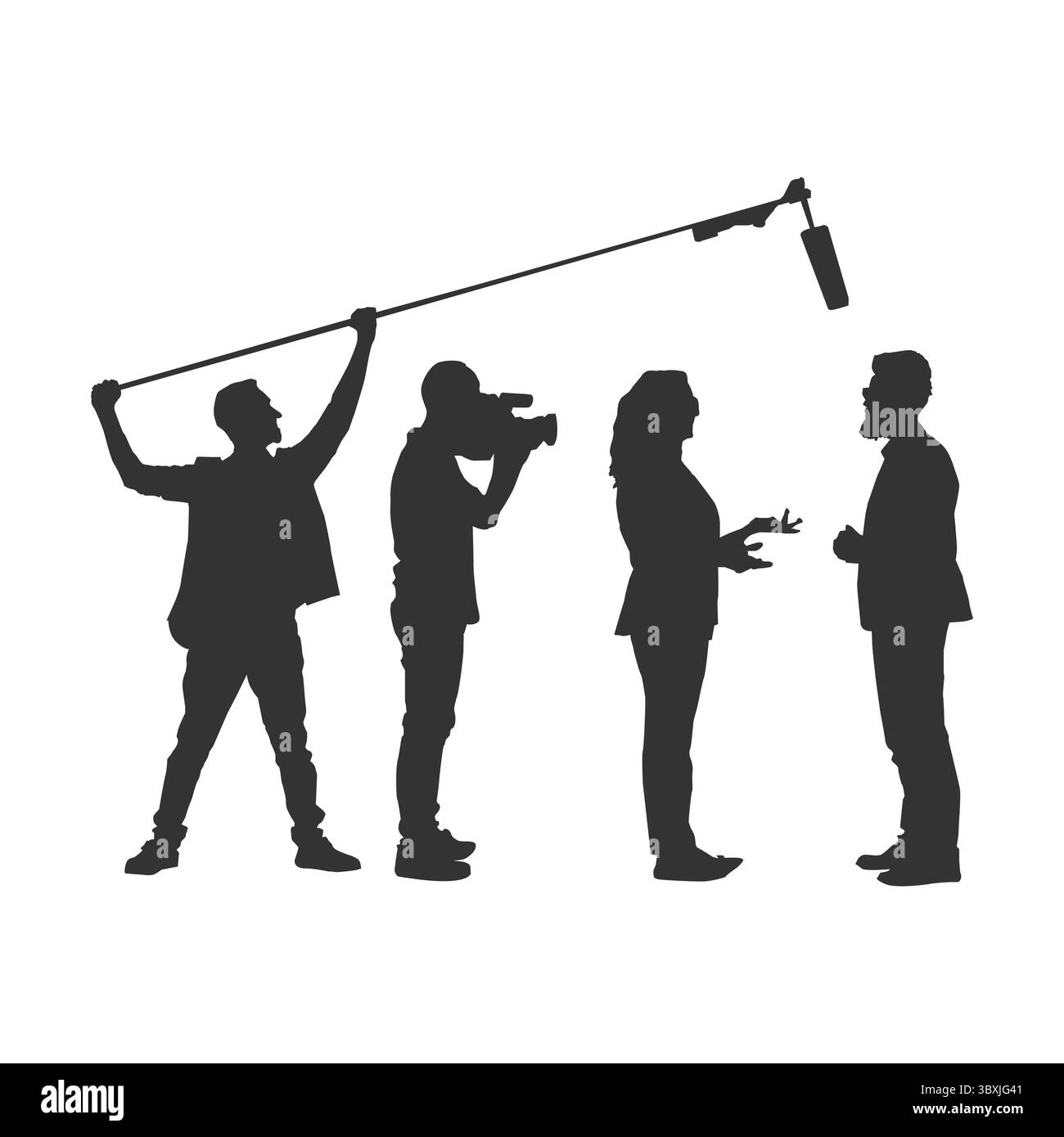 Masculin News reporter reportage nouvelles, ancre, ancrage silhouette noire illustration vol 10 Illustration de Vecteur