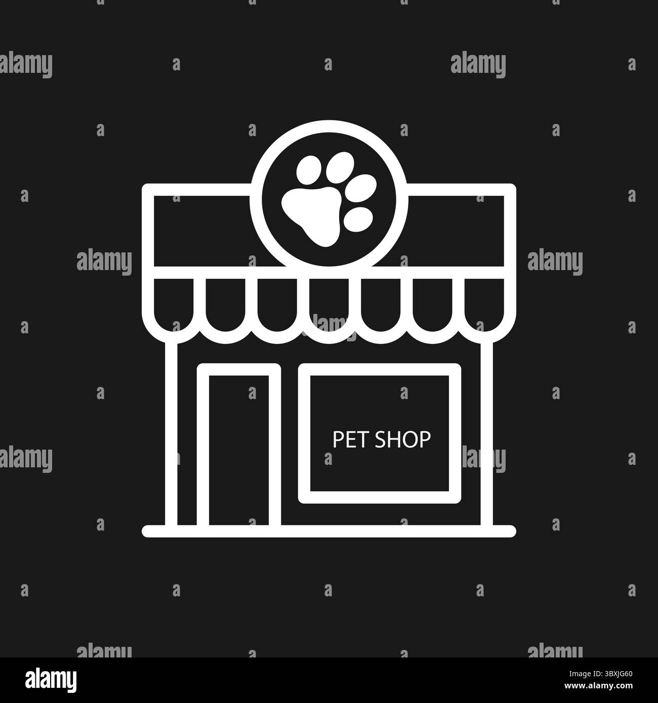 Icône magasin d'animaux et magasin de fournitures pour animaux avec impression de patte pour la nourriture pour chiens et chats, jouets et accessoires Illustration de Vecteur