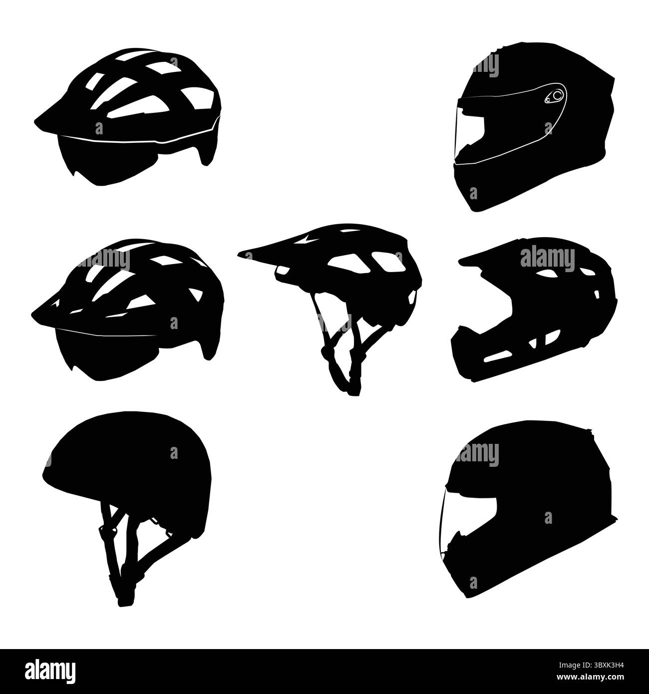 Icône de vecteur de casque de moto set silhouette noire Illustration de Vecteur