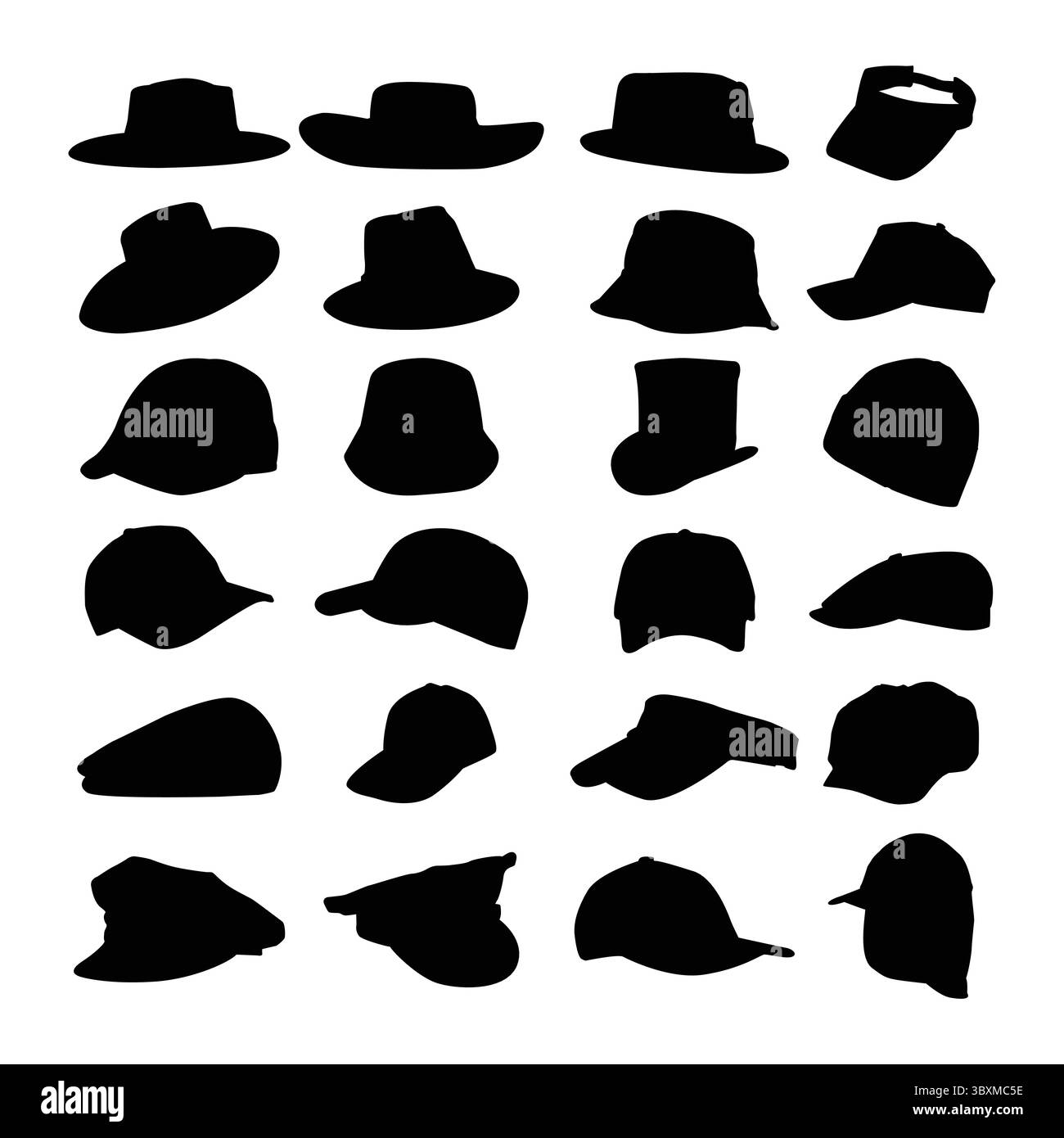 Ensemble de casquettes et chapeau, Mafia, Gangster, Sports, Golf et chapeau vintage noir silhouettes illustration vol 01 Illustration de Vecteur