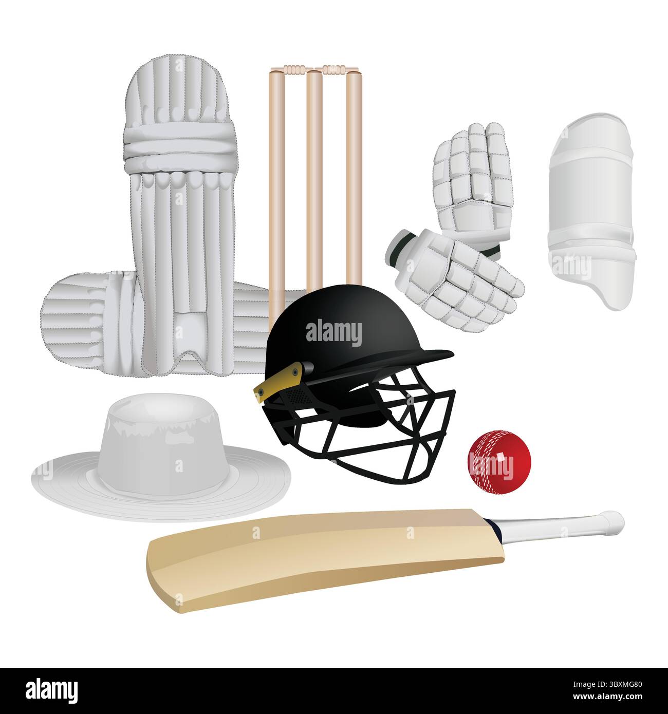 ensemble de kit de cricket illustration vectorielle réaliste sur illustration blanche Illustration de Vecteur