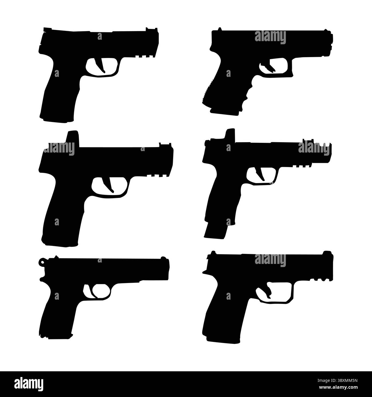 Ensemble de pistolet et silhouette de pistolet forme dessinée à la main sur fond blanc vol 01 Illustration de Vecteur