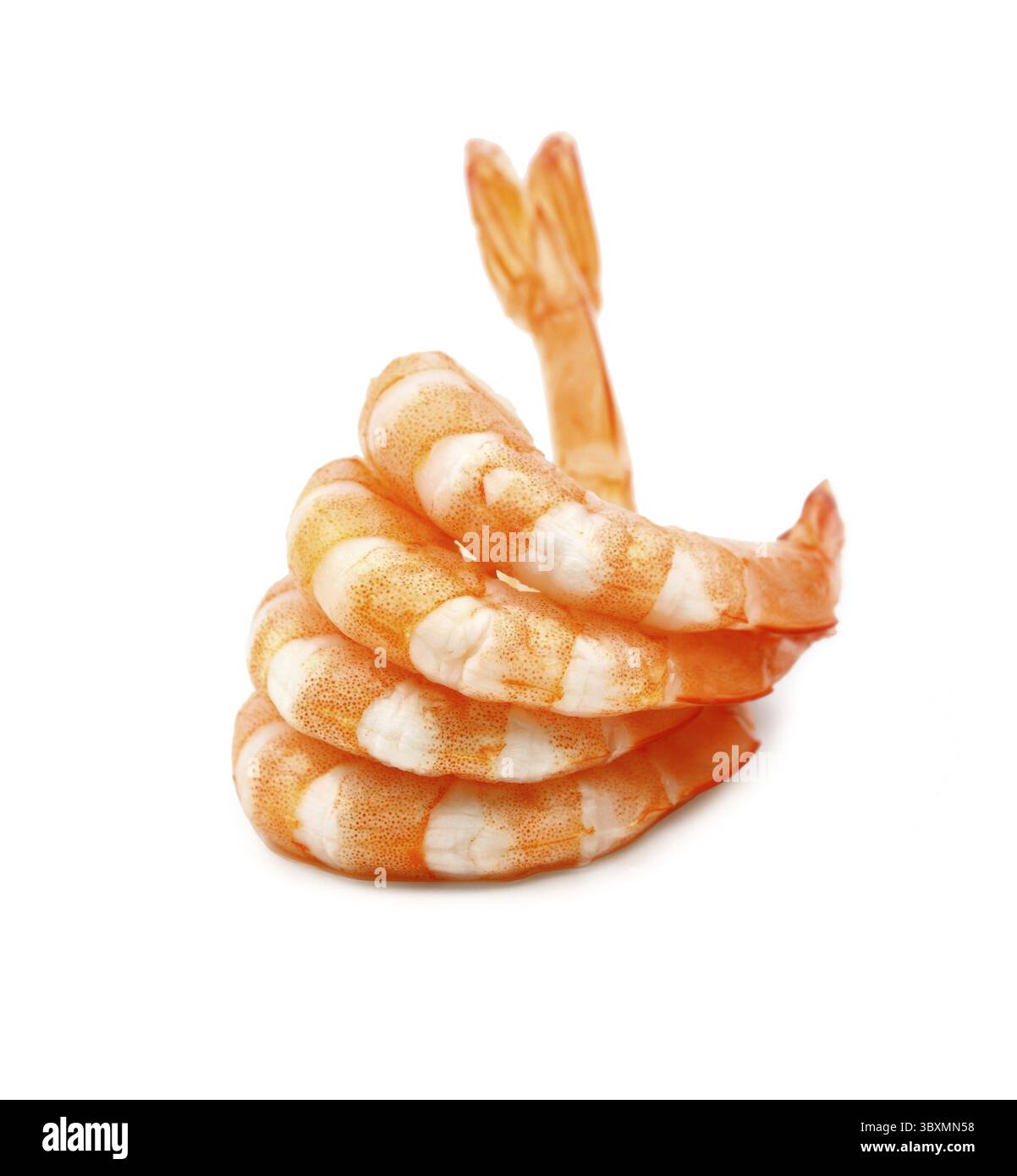 Cinq queues de crevettes roses que OK sign, isolé Banque D'Images