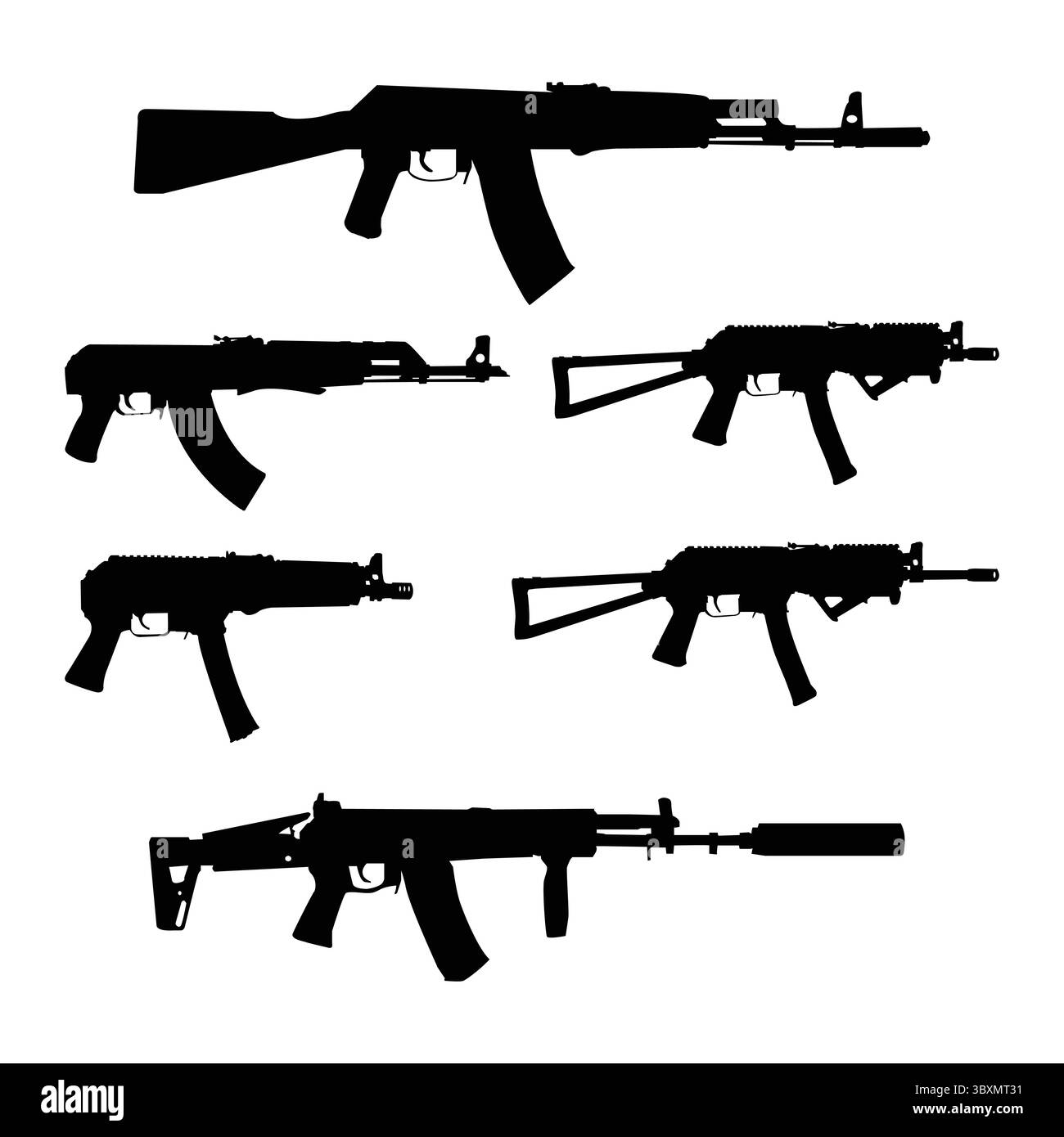 Ensemble de vieux pistolet et silhouette de pistolet forme dessinée à la main sur fond blanc vol 03 Illustration de Vecteur