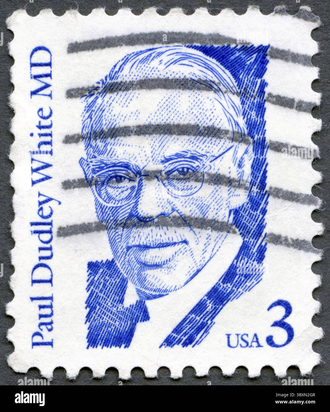 USA - VERS 1986 : timbre imprimé par USA montrant Paul Dudley White (1886-1973), cardiologue, série Great Americans, vers 1986 Banque D'Images