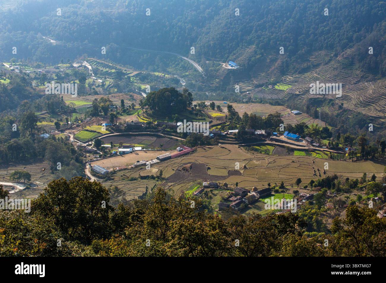 13 février 2015, Dhampus, province de Gandaki, Népal : villages agricoles sur les pentes abruptes de la vallée de la rivière Seti Gandaki près de Pokhara, Népal (crédit image : © Jon G. Fuller/VW pics via ZUMA Press Wire) Banque D'Images