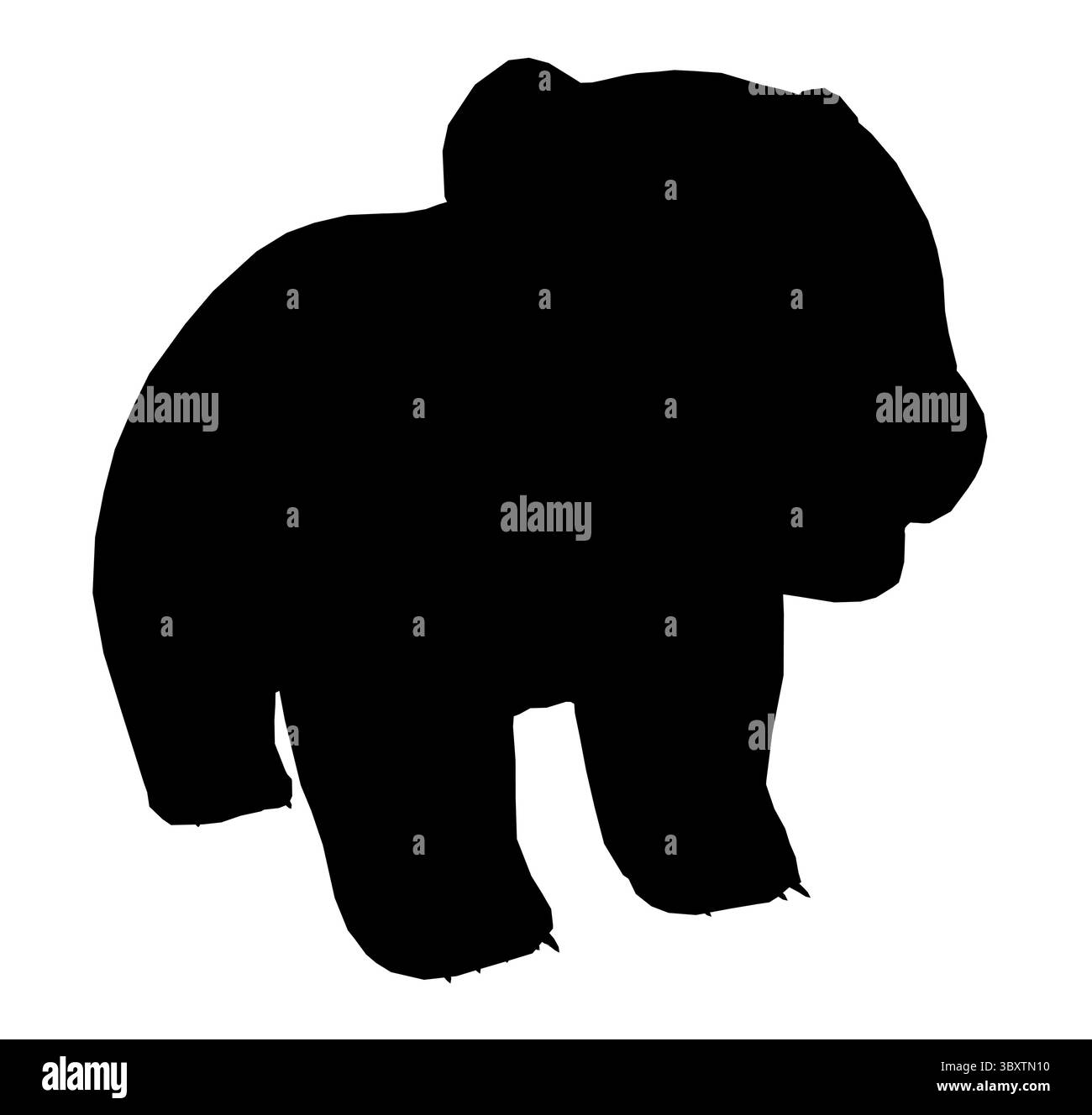 Une silhouette noire Panda se tient devant un fond blanc. Le Panda est petit et mignon, et on dirait qu'il regarde la caméra Illustration de Vecteur