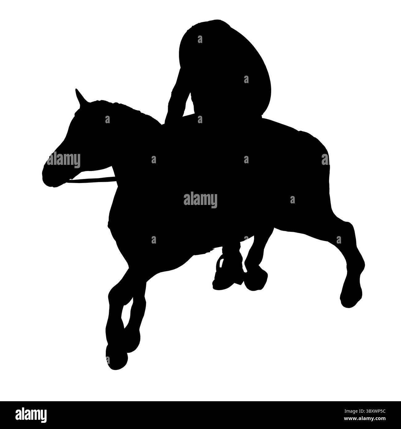 Un cheval court avec un homme dessus. L'homme porte une selle et tient un fouet Illustration de Vecteur