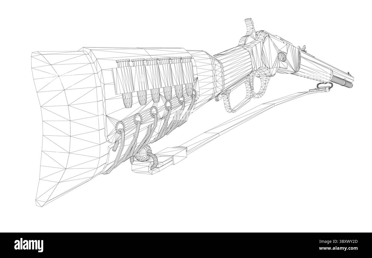 Représentation polygonale, low-poly d'un Winchester. La conception utilise des formes géométriques et des lignes complexes pour transmettre la structure et les détails du WE Illustration de Vecteur