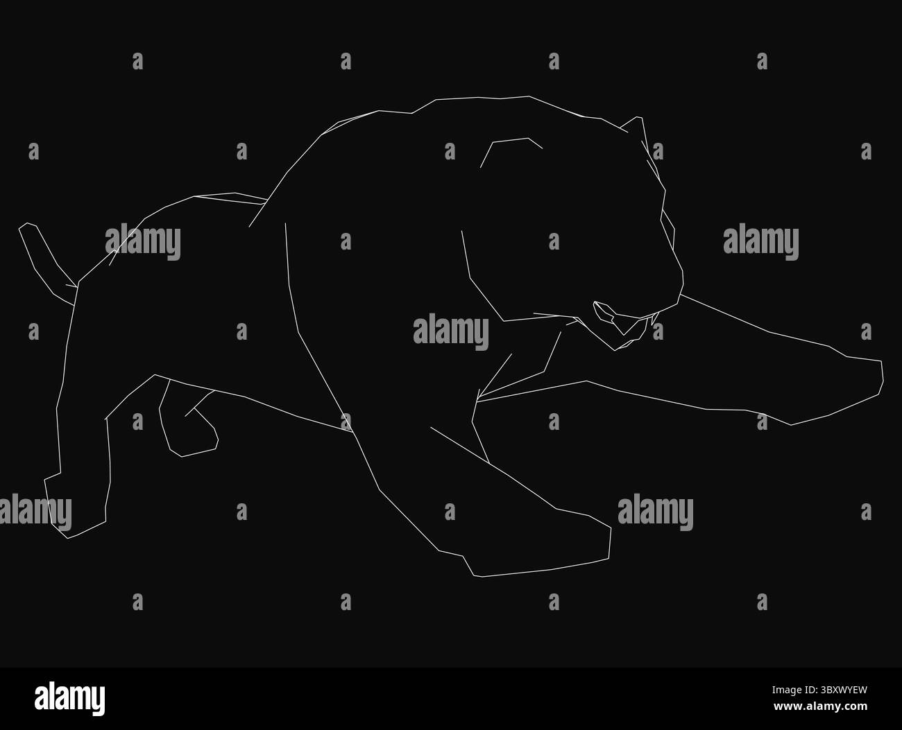 Un dessin noir et blanc d'un tigre. Le tigre est en mouvement, la patte tendue et le corps accroupi. Concept d'énergie et de mouvement Illustration de Vecteur