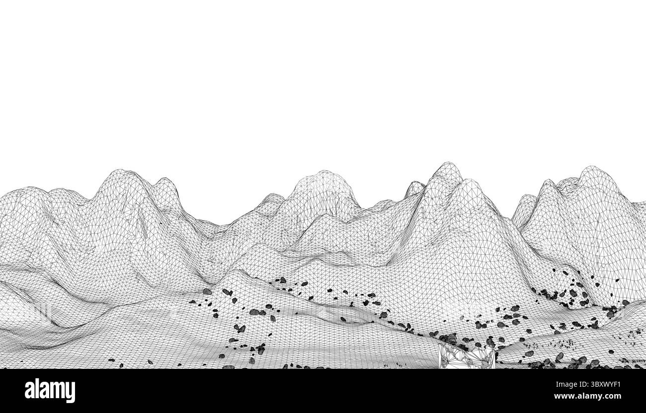 Une chaîne de montagnes est représentée en noir et blanc. Les montagnes sont très grandes et sont réparties sur toute l'image. Les montagnes sont couvertes de neige et Illustration de Vecteur