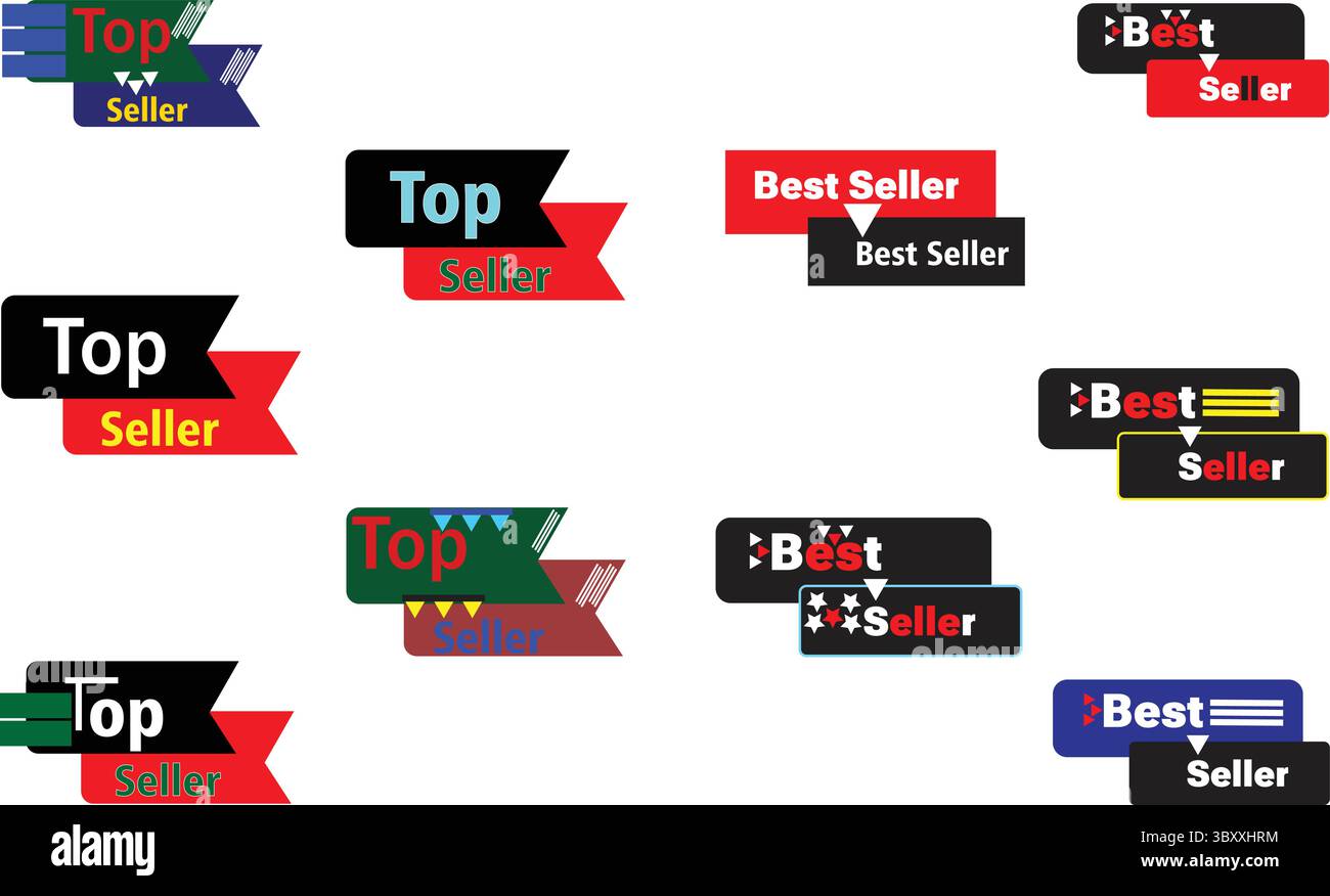 Vecteur d'ensemble de badge de vendeur supérieur dans le thème de couleur rouge vert noir pour la boutique en ligne ou l'étiquette de mise en évidence de produit Illustration de Vecteur