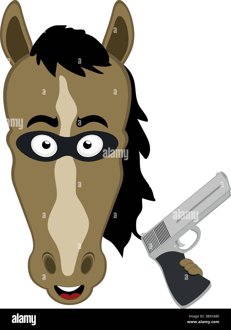 illustration vectorielle personnage visage cheval dessin animé, avec un masque de voleur et un pistolet dans sa main Illustration de Vecteur