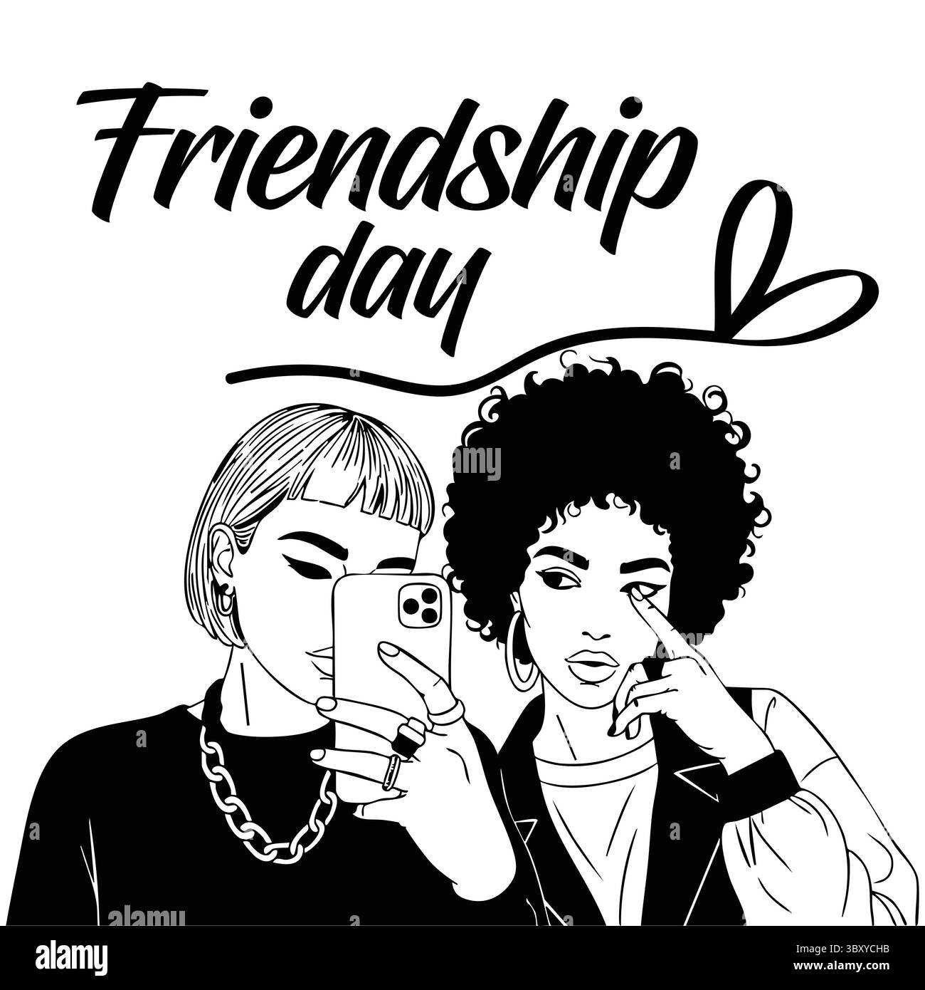 Friendly Day illustrations vectorielles dessinées à la main de meilleurs amis embrassant, riant, assis ensemble, œuvres d'amis de groupe pour cartes, affiches, autocollant Illustration de Vecteur
