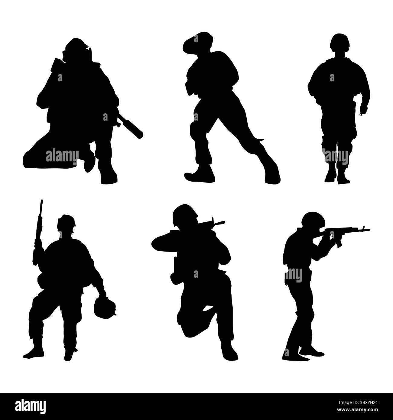 Silhouette de l'armée militaire avec des armes, hommes des États-Unis soldats avec fusil indépendance ou Memorial Day background vol 01 Illustration de Vecteur