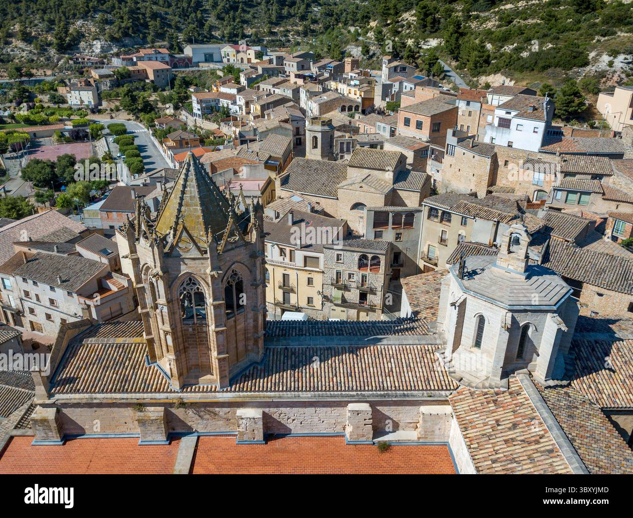 24 juin 2021, Lleida, Espagne : vue aérienne de Vallbona de les Monges Lleida Catalogne Espagne. Abbaye de Vallbona, sinon le monastère de Santa Maria de Vallbona est un couvent cistercien à Vallbona de les Monges, dans la comarque d'Urgell, Catalogne, Espagne. Fondé au début du XIIe siècle, et construit entre cette époque et le XIVe siècle, il est l'un des sites monastiques les plus importants de Catalogne. Son église représente un exemple de transition entre architecture romane et gothique. L'abbaye a été déclarée monument national le 3 juin 1931. (Crédit image : © Sergi Reboredo/ZUMA Press Wire) Banque D'Images