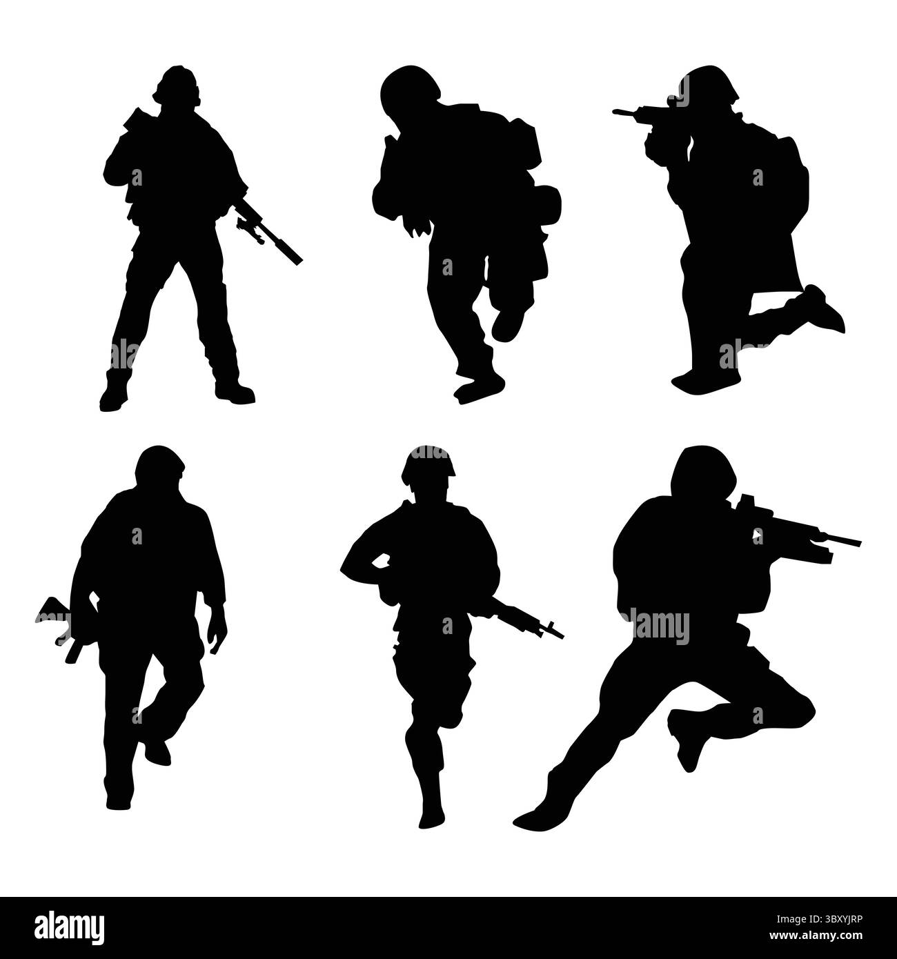 Silhouette de l'armée militaire avec des armes, hommes des États-Unis soldats avec fusil indépendance ou Memorial Day background vol 02 Illustration de Vecteur