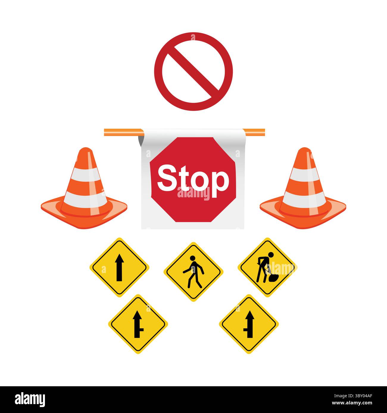 Panneau d'arrêt sécurité routière schéma vectoriel d'illustration de barrage routier Illustration de Vecteur