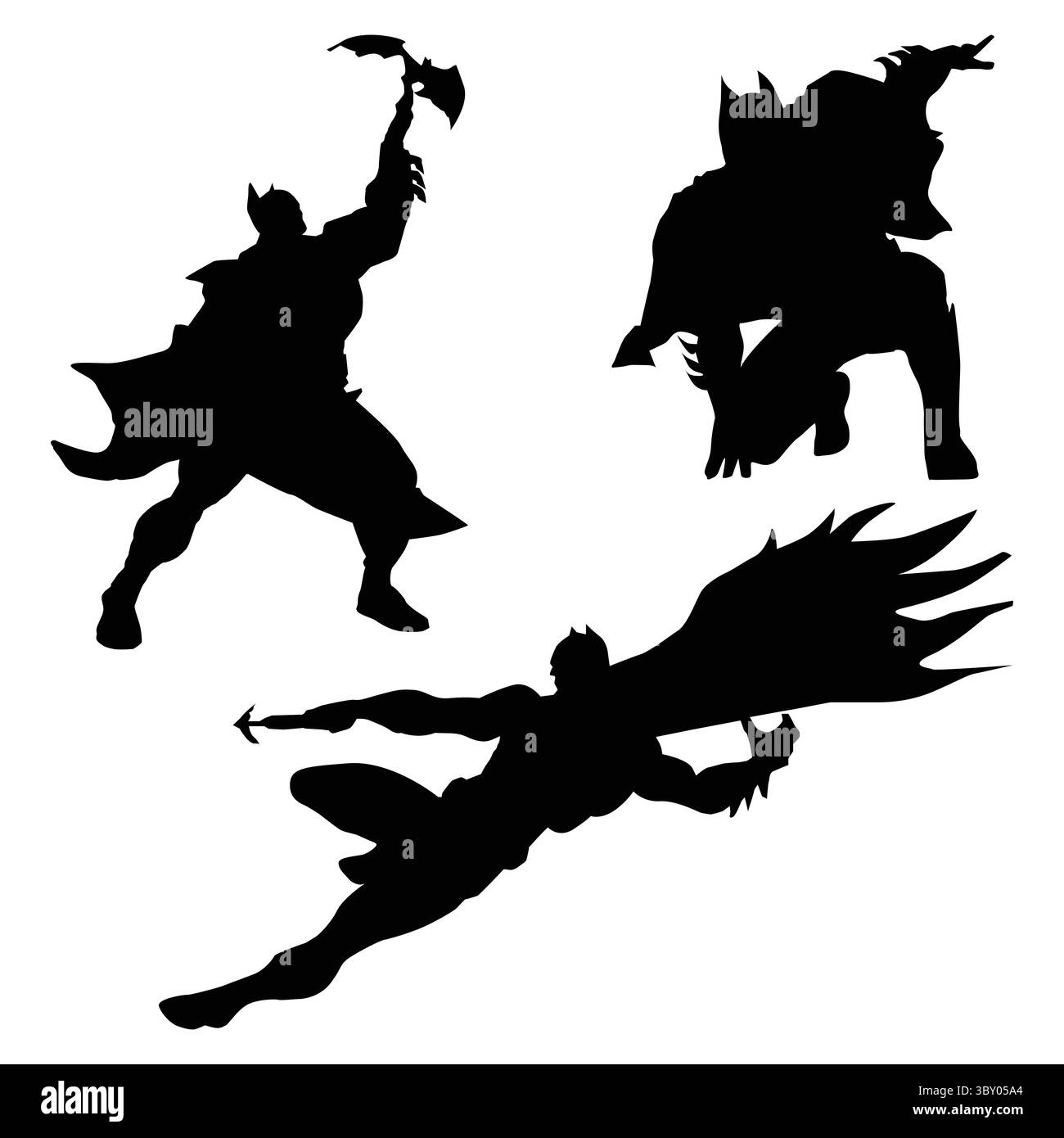 Superhéros Silhouette fond noir vol 3 Illustration de Vecteur
