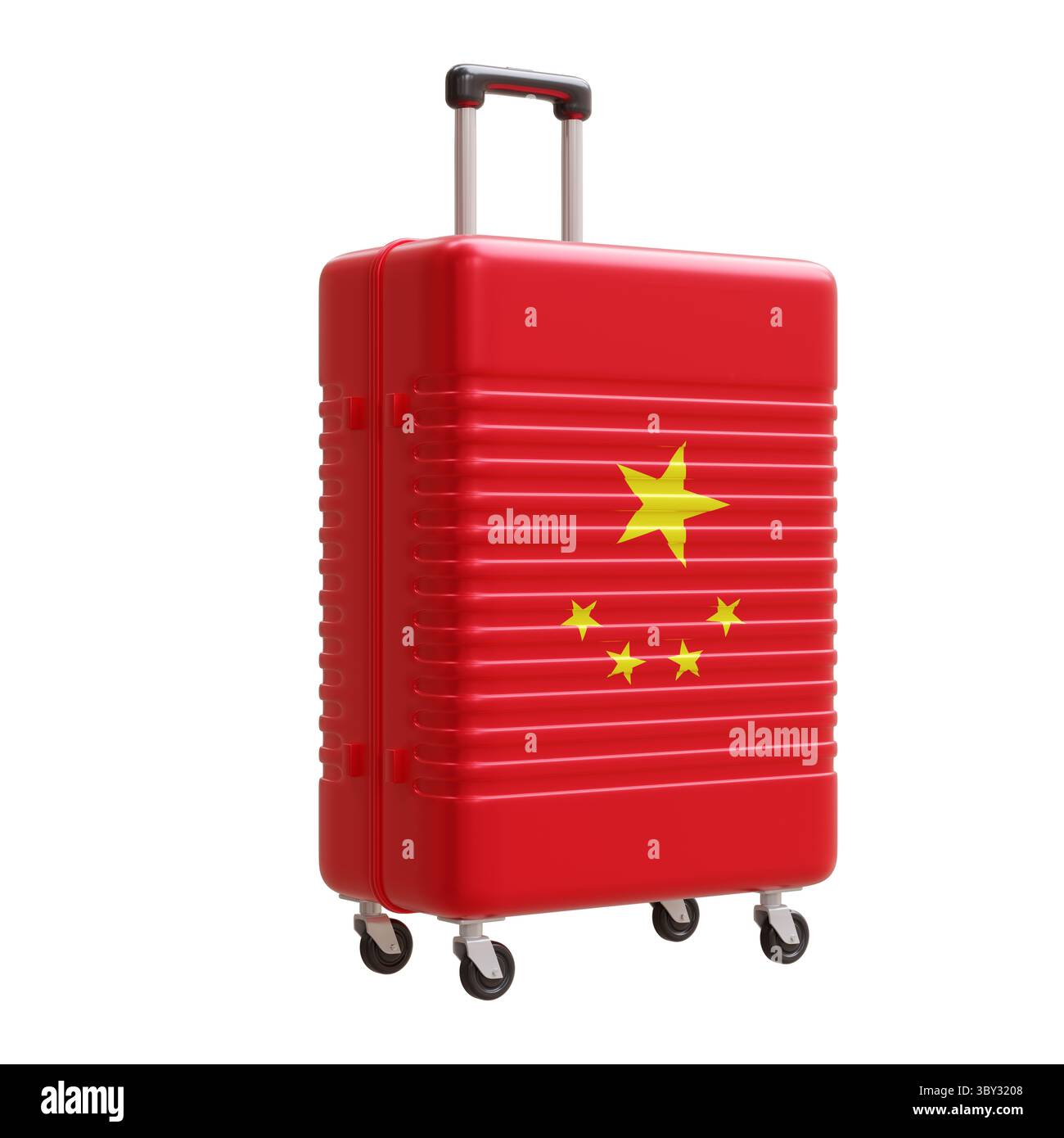 Voyage en Chine. Valise drapeau chinois isolé sur blanc, rendu 3D. Banque D'Images