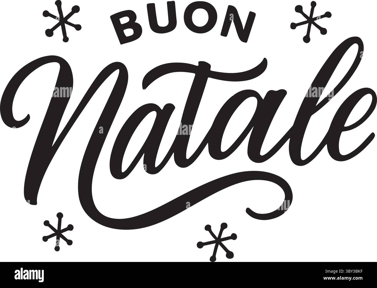 Un magnifique graphique lettré à la main mettant en valeur la phrase Buon natale ornée d'éléments décoratifs. Parfait pour les décorations sur le thème de Noël et gre Illustration de Vecteur