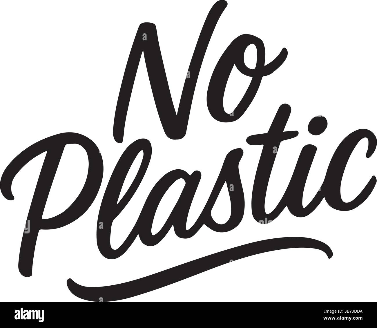 Ce panneau comporte la phrase No Plastic dans une police audacieuse et élégante, soulignant l'importance de réduire les déchets plastiques pour une planète plus saine. Illustration de Vecteur