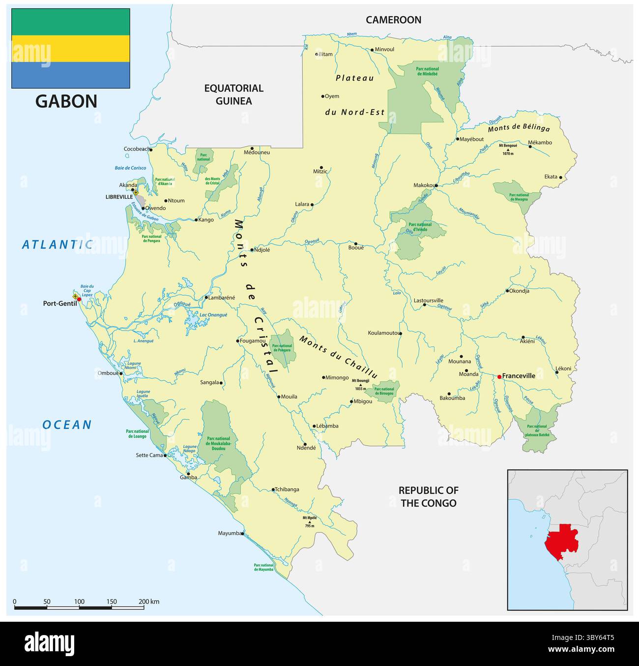 Carte de l'état centrafricain du Gabon Banque D'Images
