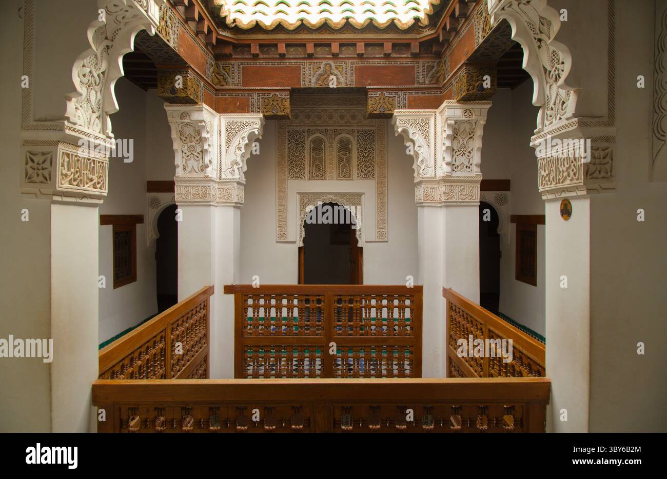 Maroc, Marrakech, Madrasa Ben Youssef, école islamique, Banque D'Images
