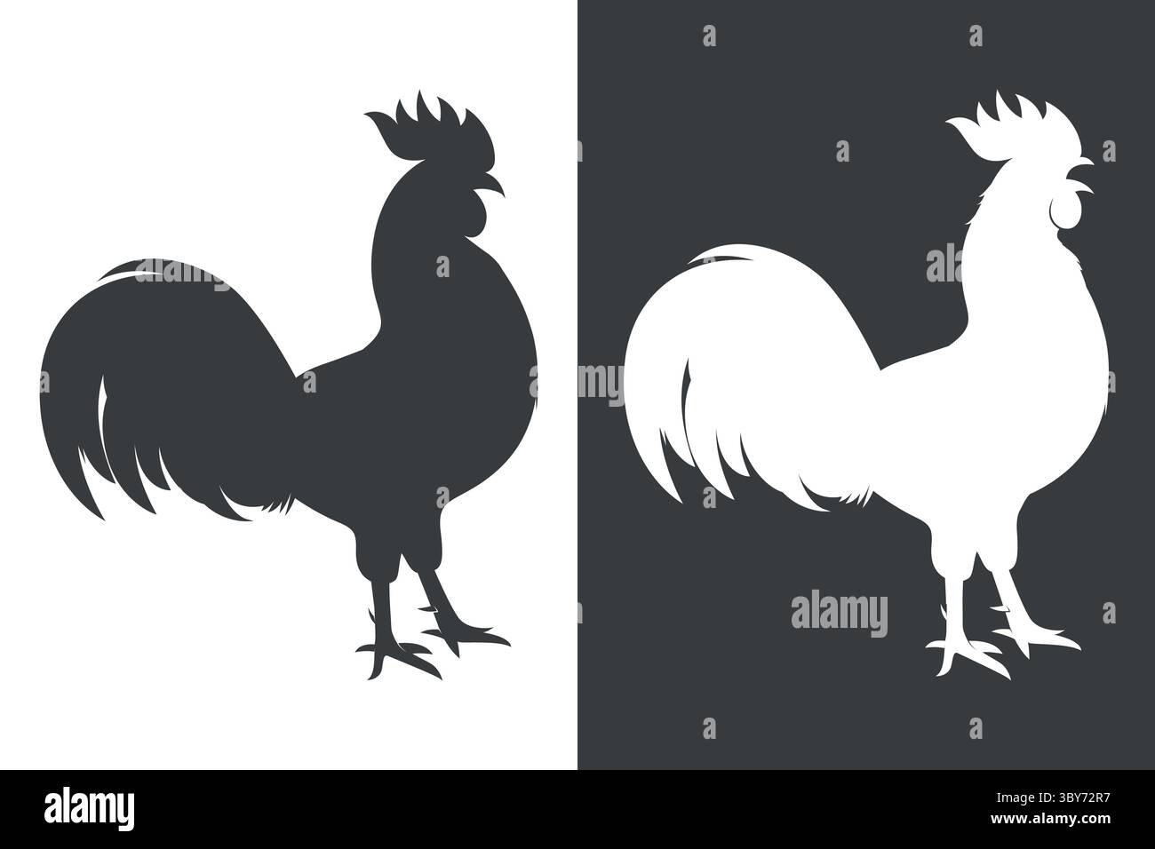 Illustration vectorielle de silhouette de coq. Ensemble silhouette de coq noir et blanc. Icône de coq animal de ferme, graphique de coq rustique pour logo de ferme Illustration de Vecteur