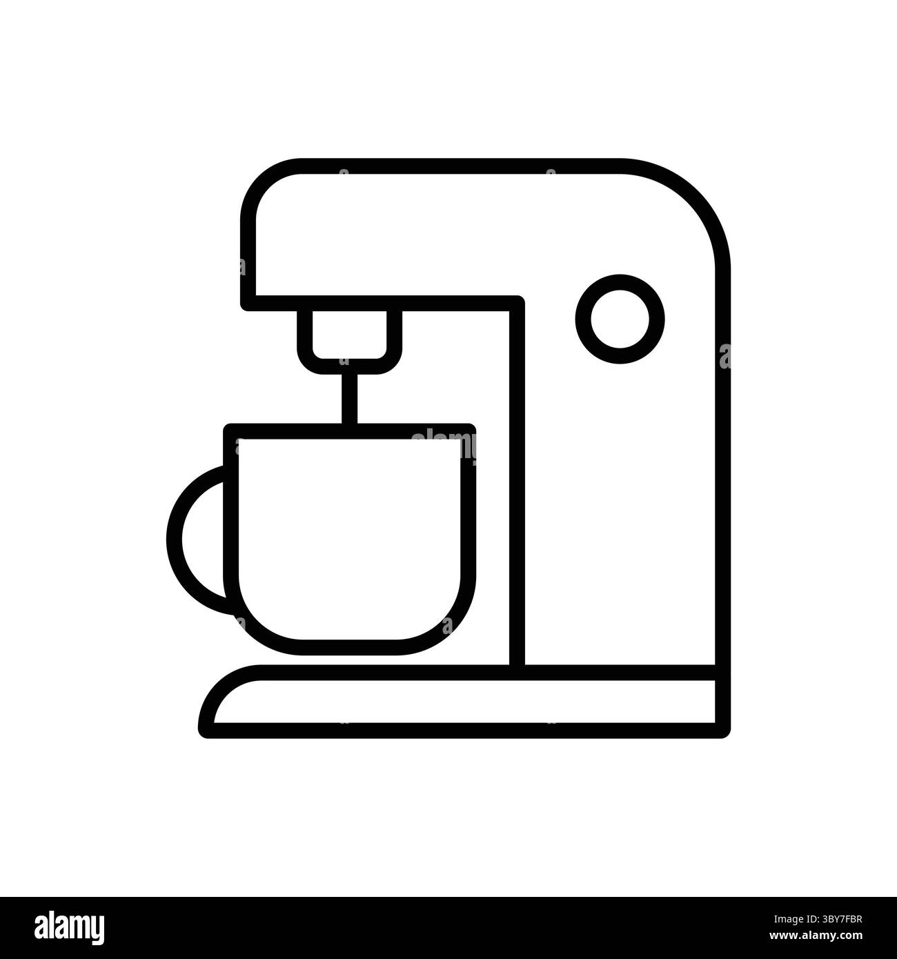Une machine à café élégante est prête avec une tasse, parfaite pour préparer une délicieuse tasse de café dans n'importe quel cadre de cuisine moderne. Profitez de l'arôme ! Illustration de Vecteur