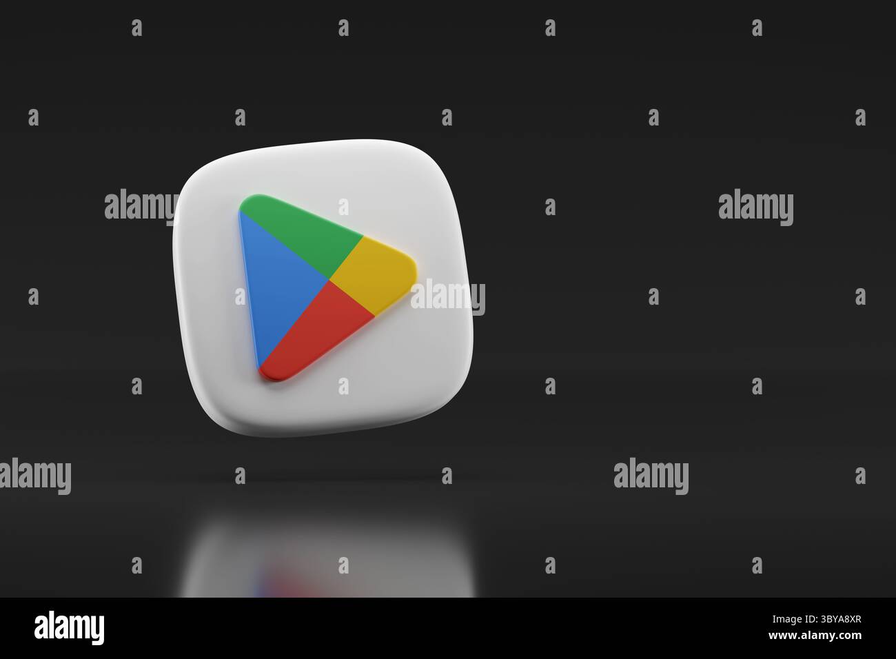 Buenos Aires, Argentine ; 9 juillet 2025 : logo Google Play Store en trois dimensions avec espace de copie. illustration 3d. Banque D'Images