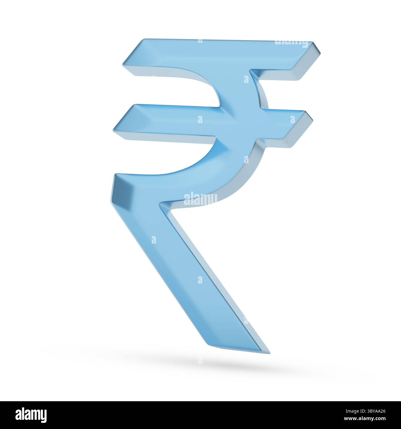 Symbole de roupie tridimensionnelle de verre isolé sur un fond blanc. illustration 3d. Banque D'Images