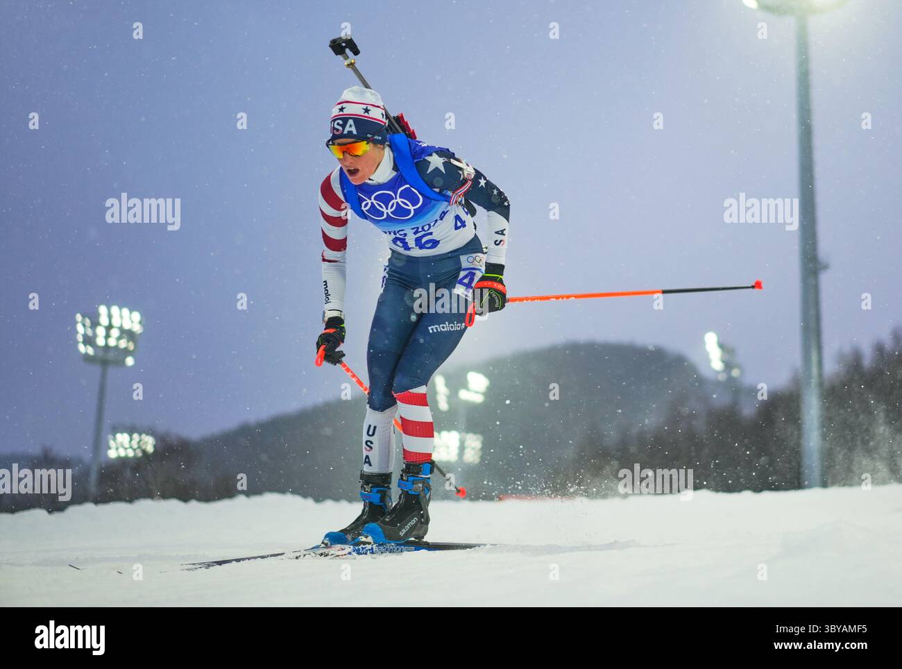 Zhangjiakou, Chine, Jeux olympiques d'hiver de 2022, 13 février 2022 : Clare Egan des États-Unis pendant le biathlon au parc des neiges de Zhangjiakou. Kim Price/CSM.(image de crédit : &copy ; Ulrik Pedersen/CSM via ZUMA Wire) Banque D'Images