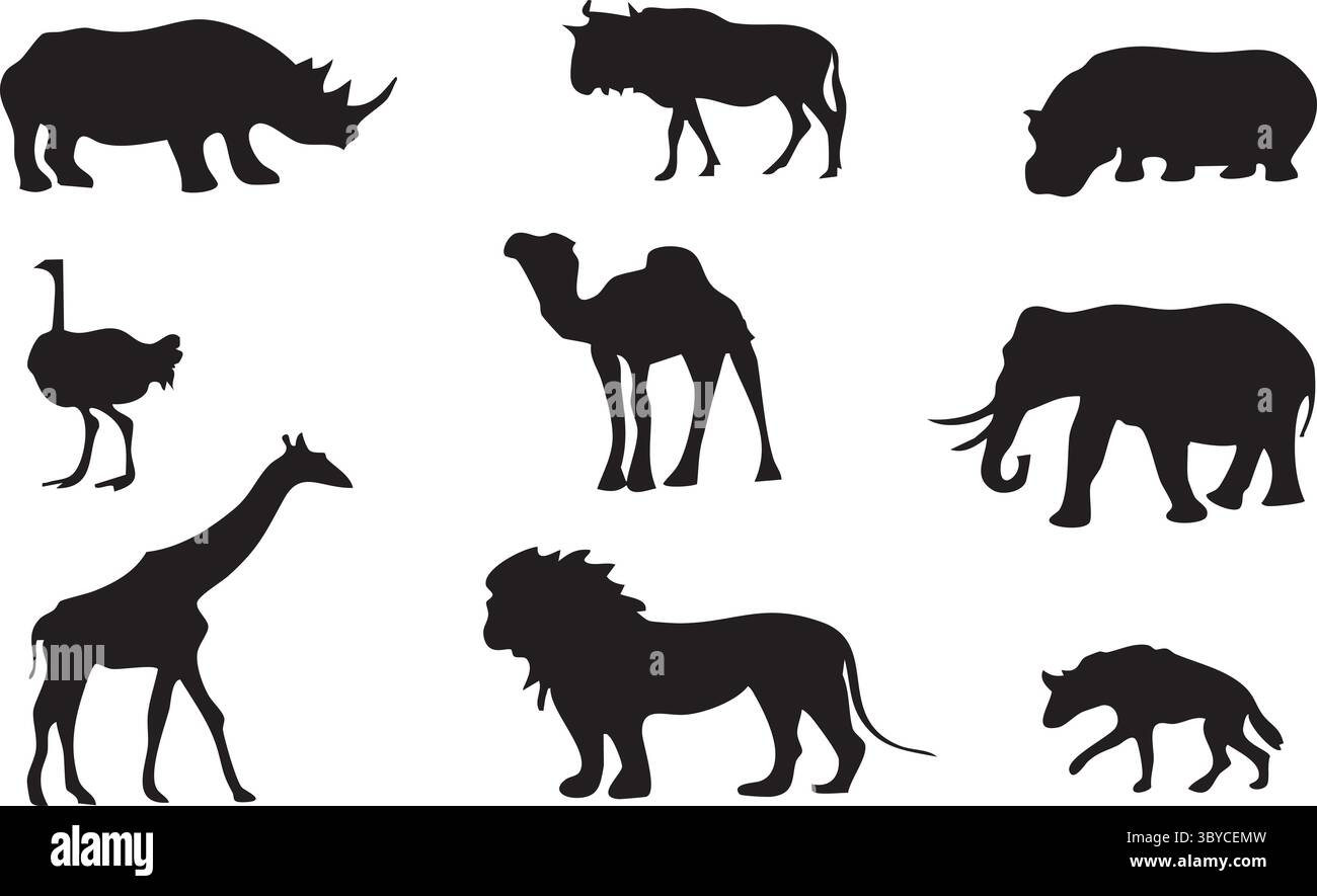 Ensemble de silhouettes d'animaux africains - icônes de la faune et du safari Illustration de Vecteur Ensemble de silhouettes d'animaux africains - icônes de la faune et du safari Illustration de Vecteur