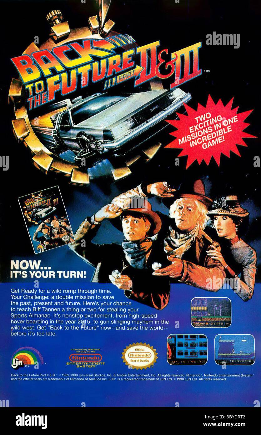1990 retour vers le futur II & III publicité de jeux Nintendo Banque D'Images