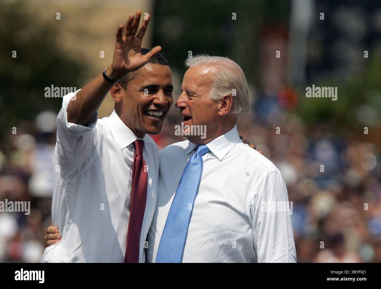 23 août 2008 - candidat démocrate à la présidentielle Sen. Barack Obama et Sen. Joe Biden (d-Del.) Sur scène à l'Old State Capital à Springfield, Illinois, le samedi 23 août 2008. Obama a choisi Biden comme vice-président.) (Crédit image : © Andre J. Jackson/Detroit Free Press via ZUMA Press Wire) Banque D'Images