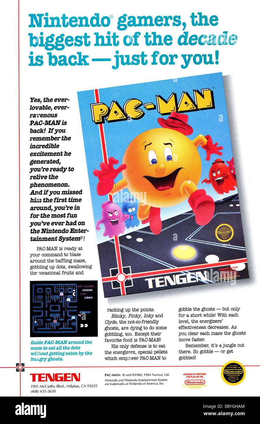 1988 PAC-Man NES Tengen jeu ad Banque D'Images