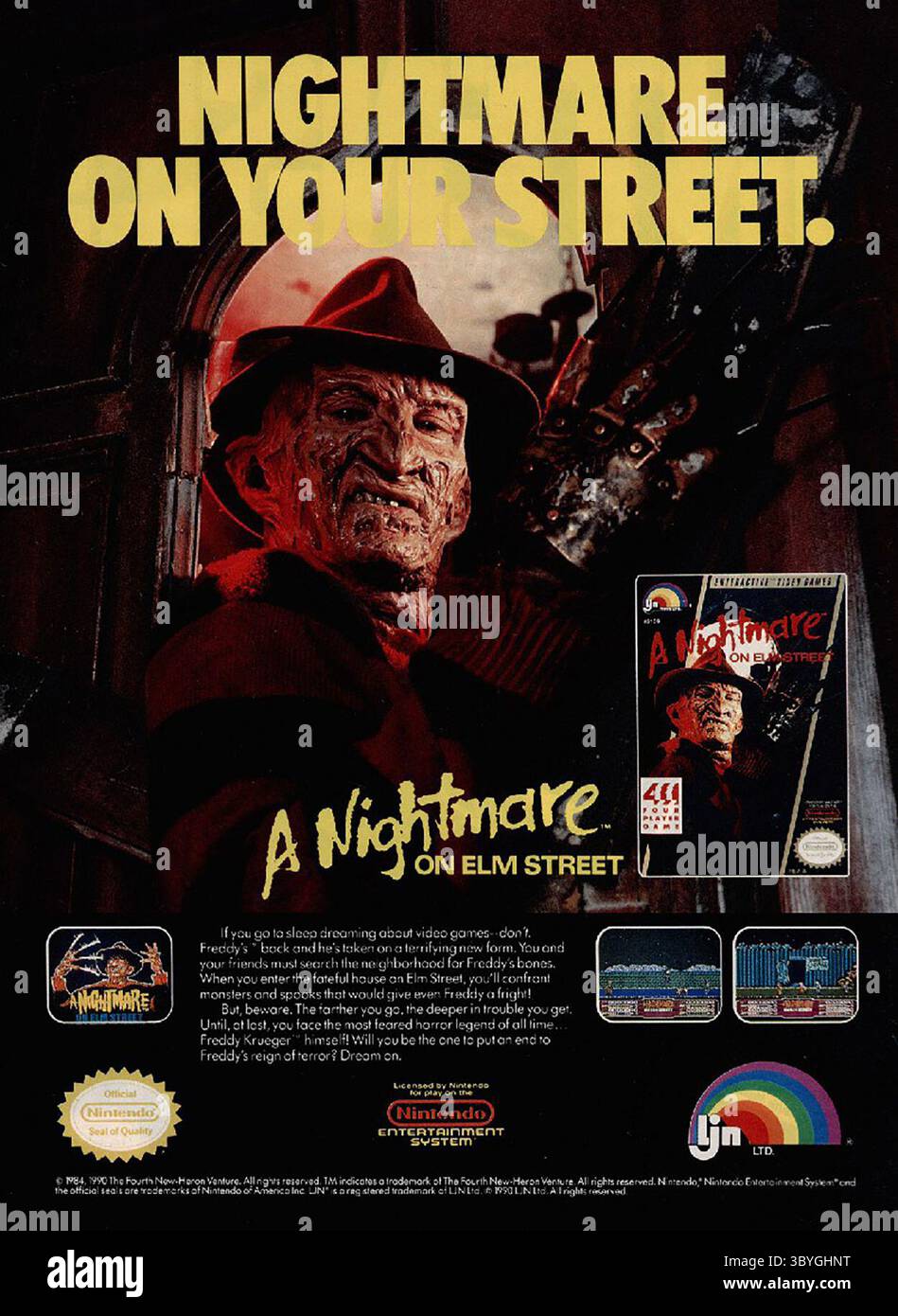 1990 A Nightmare on Elm Street NES annonce de jeu vidéo Banque D'Images