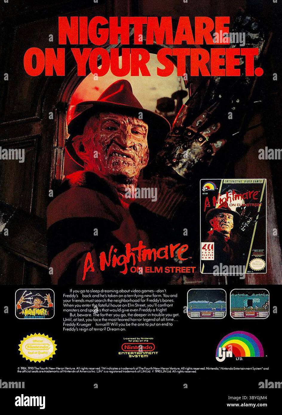 1990 A Nightmare on Elm Street NES annonce de jeu vidéo Banque D'Images